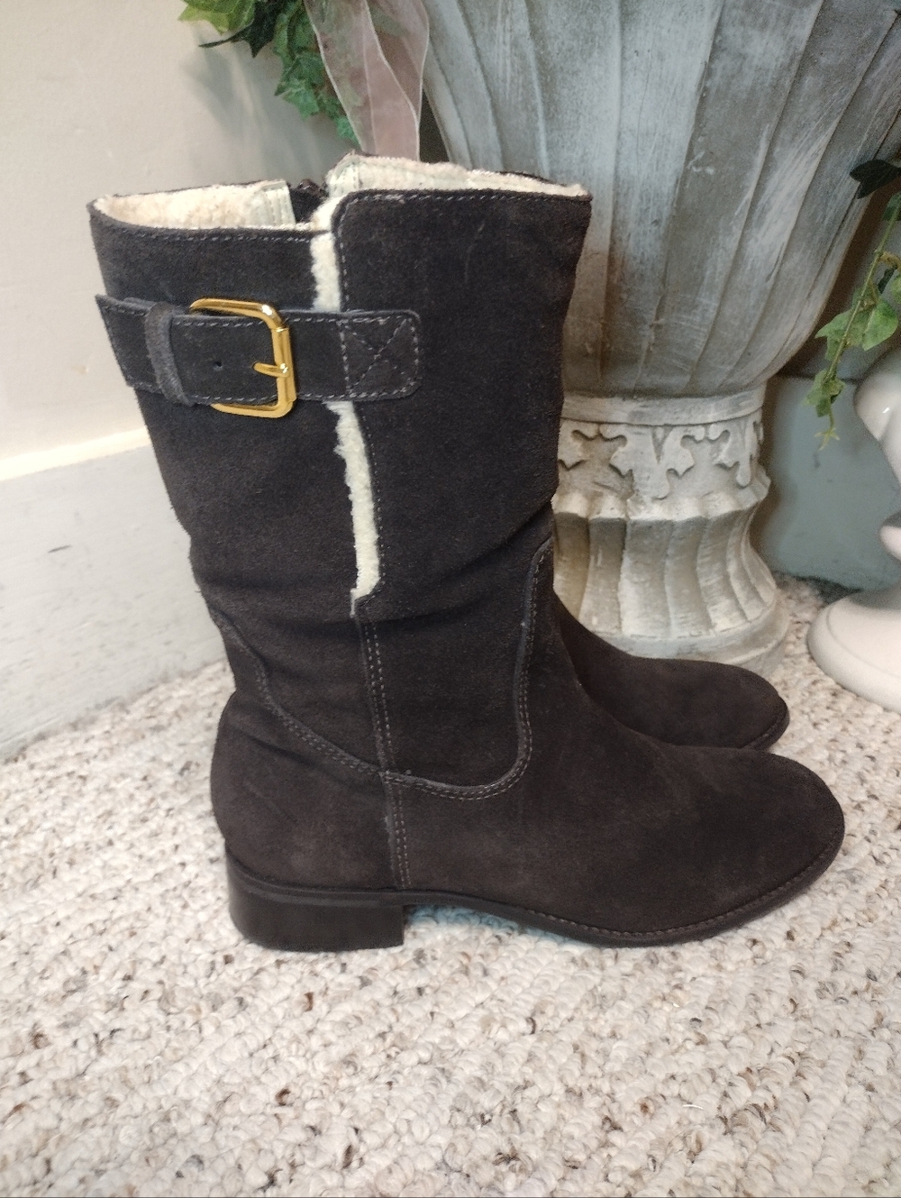 Talbot's Tinley Women's Dark Brown Suede Mid-Calf Shearling Lined Boots